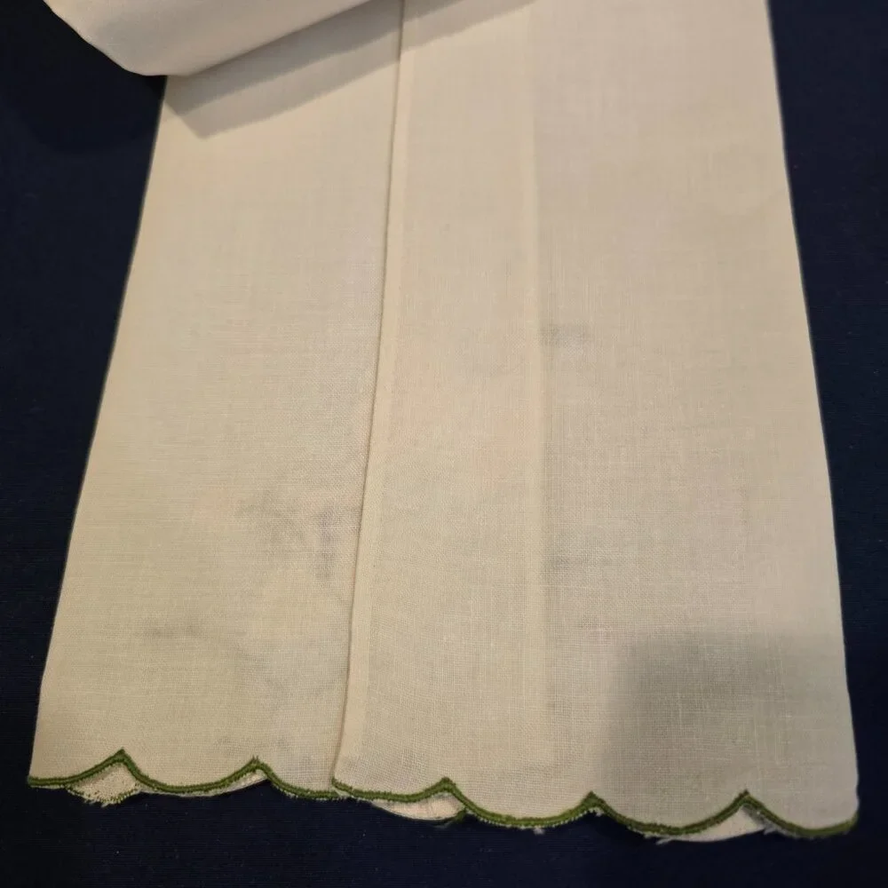 Hand Towels Set of 2 Linen Floral Applique Embroidery White Blue Pink 1950s MCM